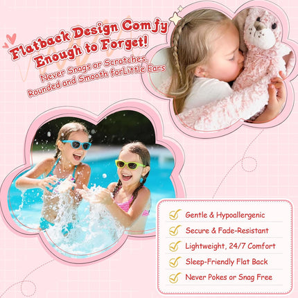 Hypoallergenic Earrings for Girls, Cute Toddler Earrings Kids Baby Flatback Screw Back Earrings 14k Real Gold Plated Small Pearl Flower Pink Heart Strawberry Surgical Steel Stud Earrings Set