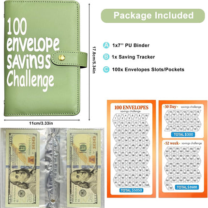 Money Saving Challenge Binder 100 Envelopes Olive Green