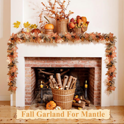 6 FT Lighted Fall Garland with Lights Autumn Automatic ON/Off Timer
