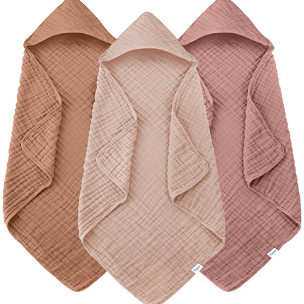 Toallas de baño con capucha para bebé de muselina, pack de 3, toallas ultrasuaves 100% algodón para recién nacidos, bebés y niños pequeños, 32x32 Inch, esenciales muy absorbentes y de secado rápido para la hora del baño, playa y piscina, serie rosa