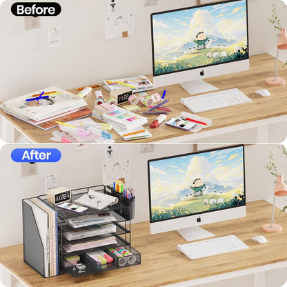 Black 5-Tier Desk Organizer with Drawer and Pen Holder - photo 5
