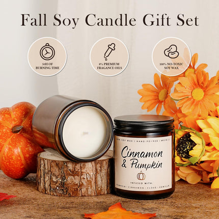 Fall Candle Set | 4 Pack Scented Candles for Home - Candle Gifts for Women Men, Soy Candles Home Scented | Autumn Fragrance of - Apple Pie/Cinnamon/Harvest/Wreath