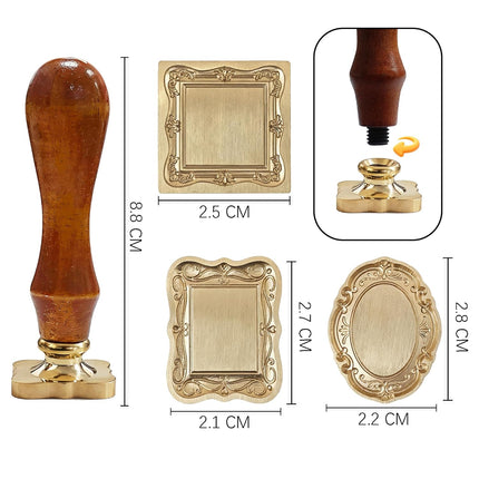 Embossed Frame Wax Seal Stamp Set – 3 Pcs Vintage Collection with Solid Brass Heads & Wooden Handle – Elegant Border Design for Wedding Invitations, Envelopes & DIY Crafts
