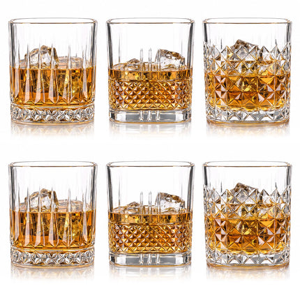 Whiskey Glasses Set of 6, Square Rocks Glasses for Bourbon & Rum Cocktails
