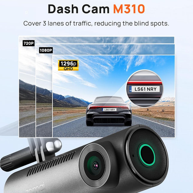 1296P QHD Dash Cam with Built-in WiFi, 130° Wide-Angle FOV, WDR, Night Vision, Loop Recording, Parking Monitor, Time-Lapse