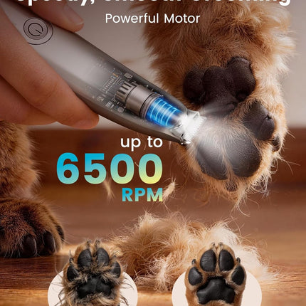 oneisall Dog Paw Trimmer, 2-Speed Up to 6500 RPM, 35dB Low-Noise Safe Pet Paw Trimmers with Curved Blade and LED Light, Cordless Pet Grooming Paw Clipper for Dogs, Cats, Paws, Ears, Face, Rump
