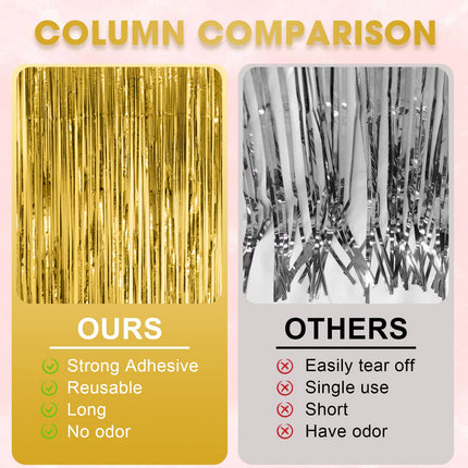 Gold Foil Fringe Backdrop Curtains, 3.3x8.2ft, 3 Pack