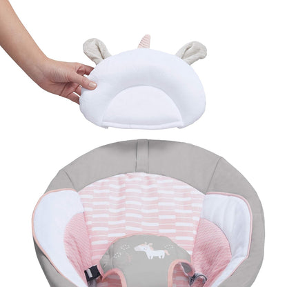 Soothing Baby Bouncer Infant Seat with Vibrations, Toy Bar & Sounds, Pink Unicorn, 0-6 Months - photo 5