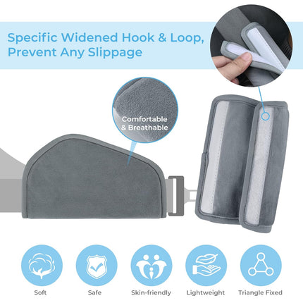 COOLBEBE Kids Seat Straps Cover Pad, Child Shoulder & Belly Comfort Cushion Set, Universal Seat Strap Cover for Booster, Strollers, High Chairs, Grey