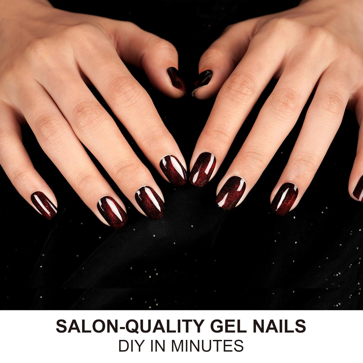 Semi-Cured Gel Nail Strips Dark Red Cat Eye Magnetic Wraps, 28 Stickers - photo 2