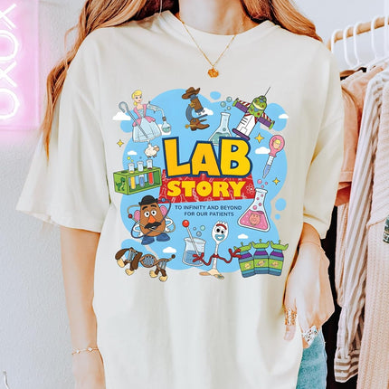Lab Story Shirt Lab Week 2026 T-Shirt Science Laboratory Funny Graphic Tee La.b Technician Appreciation Gift to Infinity and Beyond for Our Patients Unisex Style