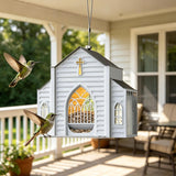 Church Shaped Metal Hanging Bird Feeder with Solar Light