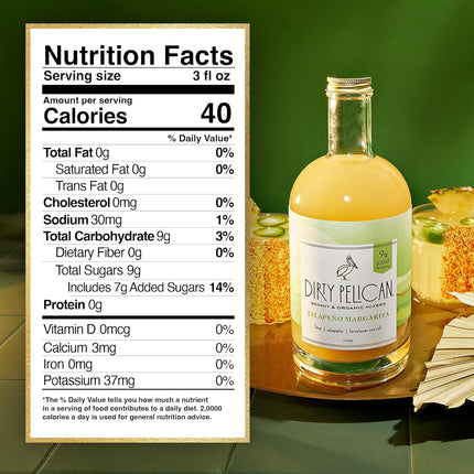 Cocktail Mixers - Spicy Jalapeno Margarita - Skinny & Organic Drink Mixes for Cocktails - Low Calorie Mocktails - Low Sugar - Vegan - Gluten Free - No Preservatives - 750ml (1 Bottle)