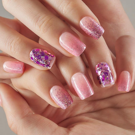 Curvlife Press On Nails Pink Diamond Acrylic Short Fake Nails Design Stick On Nails Tips, Glue On Nails False Nails For Women Nail Kit