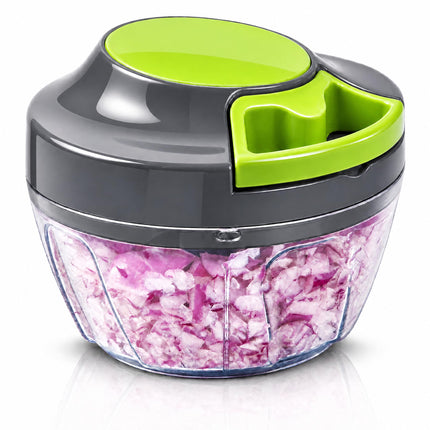 Manual Food Processor & Vegetable Chopper, Hand Pull String Garlic Mincer Onion Chopper Dicer for Salsa Pesto Guacamole, 3 Stainless Steel Blades, 500ml White