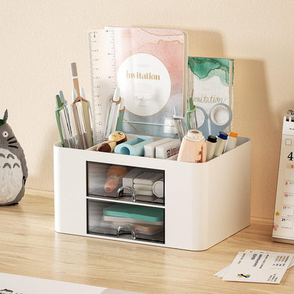 White Desk Pen Organizer with Compartments and Drawers - photo 3