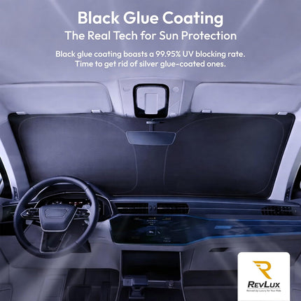 RevLux Car Windshield Sun Shade SUV & Sedan – UPF 2000+ Sun Protection & 99.95% UV Blocking Ice-Core Cooling Fabric | Zero Light Leakage Black Glue Layer | Heat Insulation Car Sun Shade (55"x31")