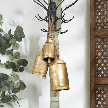 Metal Cow Bells, Meditation Bell, Set of 3, 10", 7", 5"H, Gold