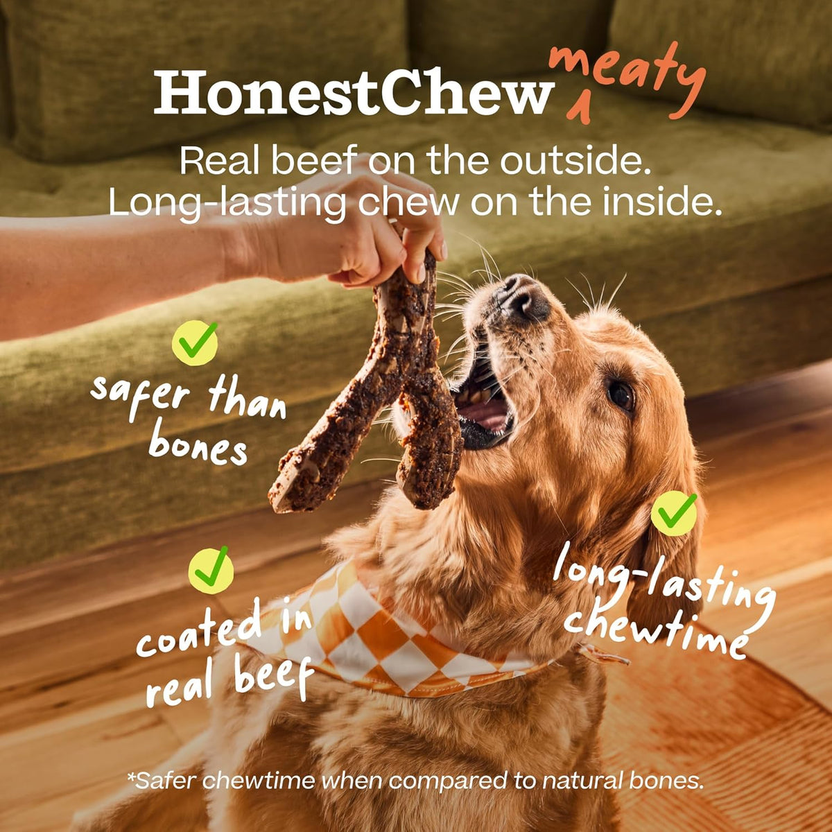 Meaty Antler Dog Chews - Made with Real Beef Outer Layer and Natural, Plant-Based Ingredients Core  - photo 3