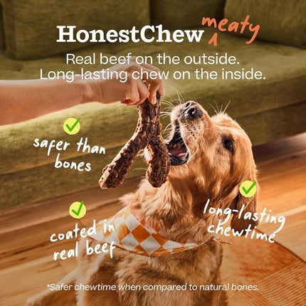 WOOF HonestChew Meaty Dog Toy Y-Gnawt - Durable Dog Chews - Made with Real Beef and Natural, Plant-Based Ingredients - Splinter-Resistant - Safer Than Dog Bones - Medium