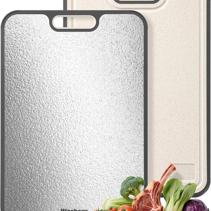 Stainless Steel Cutting Boards for Kitchen, Non Toxic 2-in-1 Cutting Board Double Sided, Food Grade Chopping Boards for Fresh Meat Vegetable, Easy to Clean Large Size 16”×11”