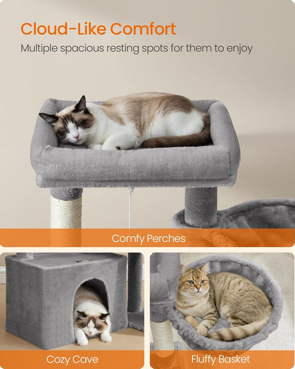 Cat Tree, Cat Tower Condo with Scratching Posts and Ramp, 2 Large Perches, Cave, Basket, 33.8 Inches - photo 4