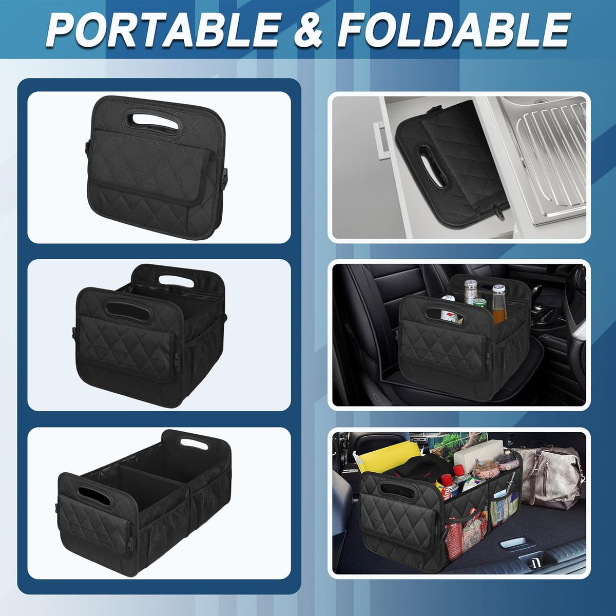 50L Waterproof Polyester Car Trunk Organizer in Black - photo 3