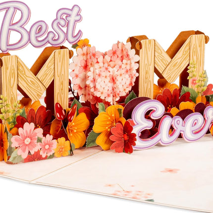 Paper Love Frndly 3D Mothers Day Pop Up Card, Best Mom Ever, For Mother, Wife, Anyone - 100% Recycled and Eco-Friendly - 8" x 6" Cover - Includes Envelope and Note Tag