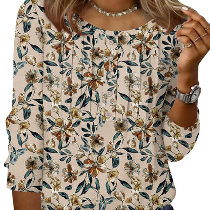 3/4 Length Sleeve Womens Tops Round Neck Casual Summer Tunic Tops Basic Tees Blouses Dressy T-Shirts Pleated Shirts