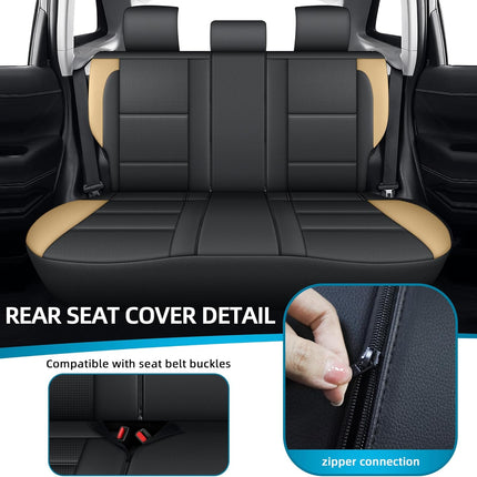 Full Set Car Seat Cover Custom Fit for Outback Forester Crosstrek Impreza Perforated Breathable Faux Leather Seat Protector Custom Seat Covers(Black&Beige,5 Seats)