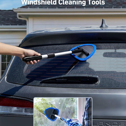 AstroAI Windshield Cleaner Tool, Car Interior Window Detailing Cleaning Kit with Extendable Handle and 4 Easy-to-Install Reusable Microfiber Pads, Auto Glass Wiper Brush Kit for Car&Home, Blue, 21in