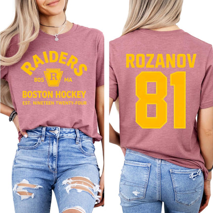 Boston Raiders Hockey Number Back T Shirt Vintage Team Style Short Sleeve Casual Fan Tee