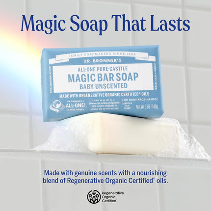 Dr. Bronner's Pure-Castile Baby Unscented Magic Bar Soaps - Made with Regenerative Organic Certified Oils - For Face, Hand, Hair Gentle on Sensitive Skin - Soap Bars for Men & Women - 2 Pack, 5 oz