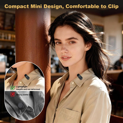 Wireless Lavalier Mini Microphone for iPhone ipad Android, 30H Long Battery Life, 100FT Wireless Range, Noise Cancellation, Plug & Play for Vlogging, Video Recording, Podcast, YouTube, TikTok