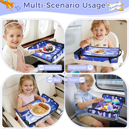 COOLBEBE Airplane Tray Table Cover – Foldable Travel Tray Cover for Toddlers 1-3 – Universal Fit for Airplane, Car Seat, High Chair – Machine Washable, Portable (Blue Plane)