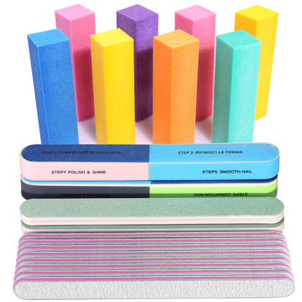 Limás y pulidores de uñas, kit de limas de uñas de 20PCS. Bloque pulidor rectangular y lima de uñas de 7 lados de 100/180 Grit y pulidor. Kit de preparación de uñas. Herramientas de manicura