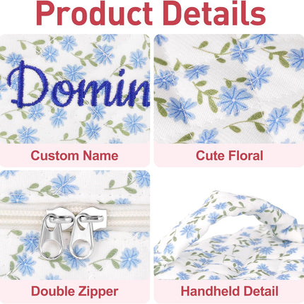 Personalized Large Quilted Makeup Bag for Women,Custom Cotton Travel Cosmetic Bag with Embroidered Name,Cute Toiletry Organizer Bag Bridesmaid Birthday Gift