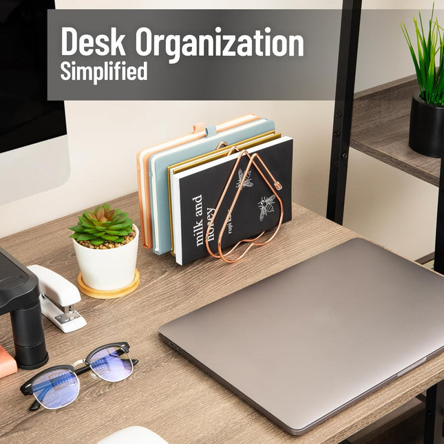 Heart-Shaped Desktop File Organizer, 5-Slot Metal Folder Rack, Magazine & Book Holder, Rose Gold - photo 2