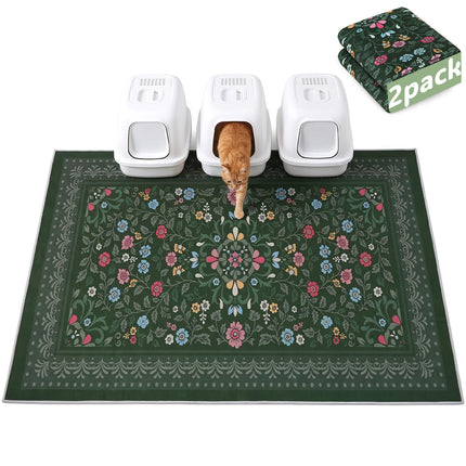 Cat Litter Mat, 2 Pack 33" x 22" Machine Washable for Litter Boxes