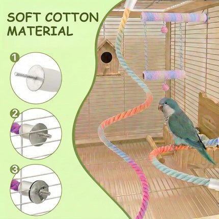 3Pcs Chrysoippotis Bird Rope Perch, Bendable Rope Perches for Bird Cages, Climbing Toys Accessories for Parakeets, Cockatiels, Lovebirds & Budgie