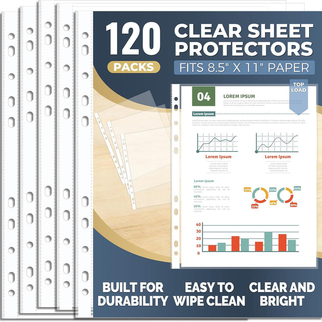 120 Pack Clear Sheet Protectors 8.5 × 11 Inch, Plastic Page Sleeves for 3 Ring Binder, Transparent Letter‑Size Document