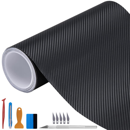 3D Black Carbon Fiber Car Vinyl Wrap Self-Adhesive Film 1ft x 5ft