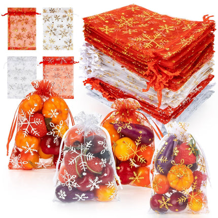 100pcs Organza Bags 5''x7'' - White Mesh Drawstring Gift Bags