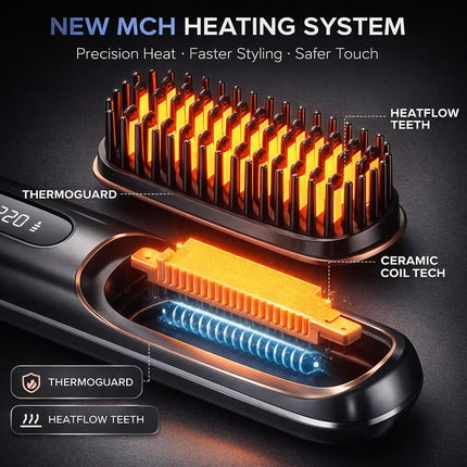 NUMOYA Go Brush Pro 2026, Portable Straightener Brushs for Travel, with 30s Fast Heat, 3 Temperature Settings (Black)
