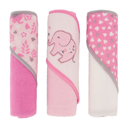 Buttons & Stitches Baby Girl 3 Pack Rolled/Carded Hooded Towels in Crisp Blossom Print (GS71728)