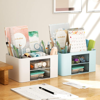 White Desk Pen Organizer with Compartments and Drawers - photo 5