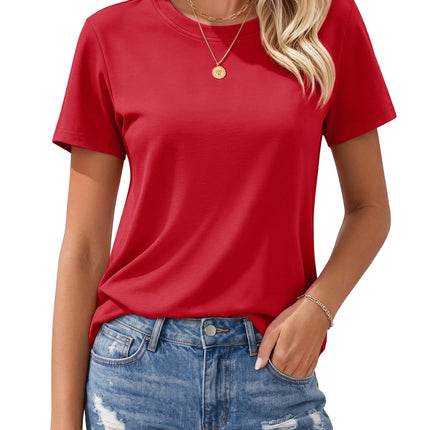 Women's T Shirts Cotton Short Sleeve Shirts Crew-Neck Summer Tops Classic-Fit Tees Breathable Casual Clothes