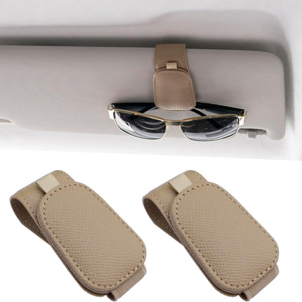 Yuoyar 2 Packs Magnetic Sunglass Holder for Car Visor - Universal Sunglasses Clip for Different Size Eyeglasses - Convenient Interior Car Accessories (Beige)