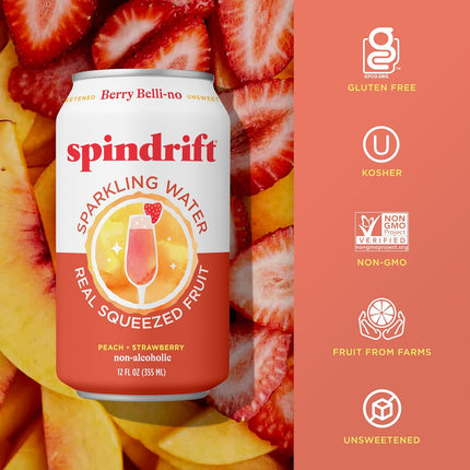 Spindrift Sparkling Water, Berry Belli-no Flavored, Made with Real Squeezed Fruit, 12 Fl Oz Cans, Pack of 24 (Only 13 Calories per Can)