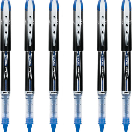 uniball Vision Elite Rollerball Pen, Micro Point (0.5mm), Blue Ink, 6 Pens